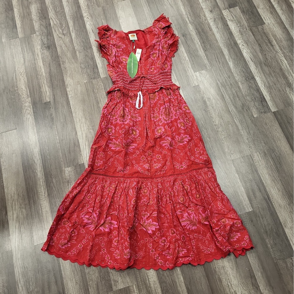 Farm Anthropologie Red Long Dress Size Medium NWT $285